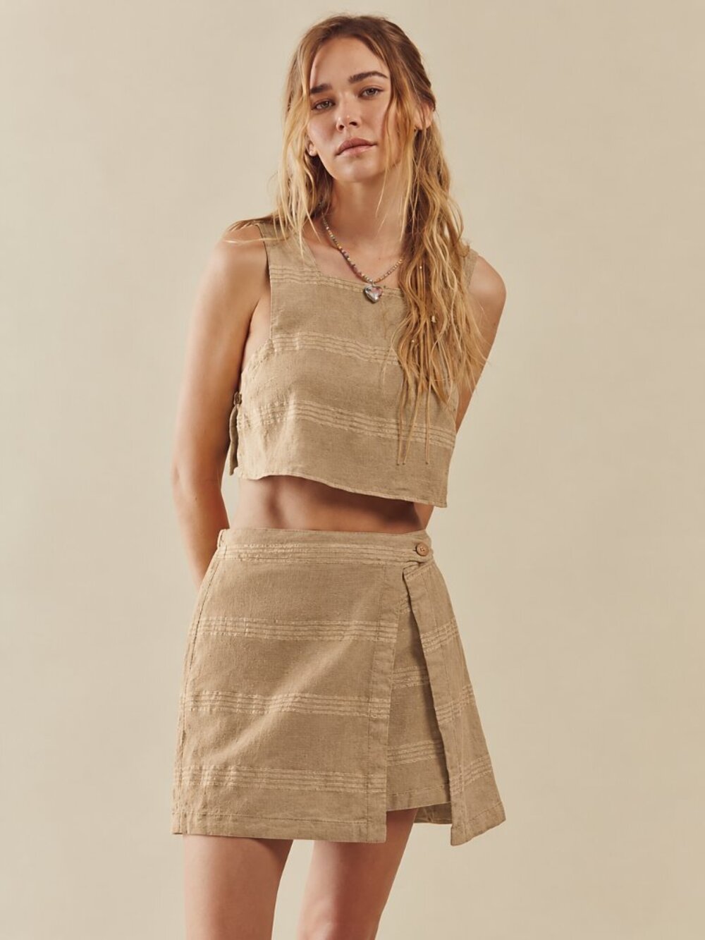 Free People Ain’t Nothin’ Like It Skort Set XS Tan Cotton Linen